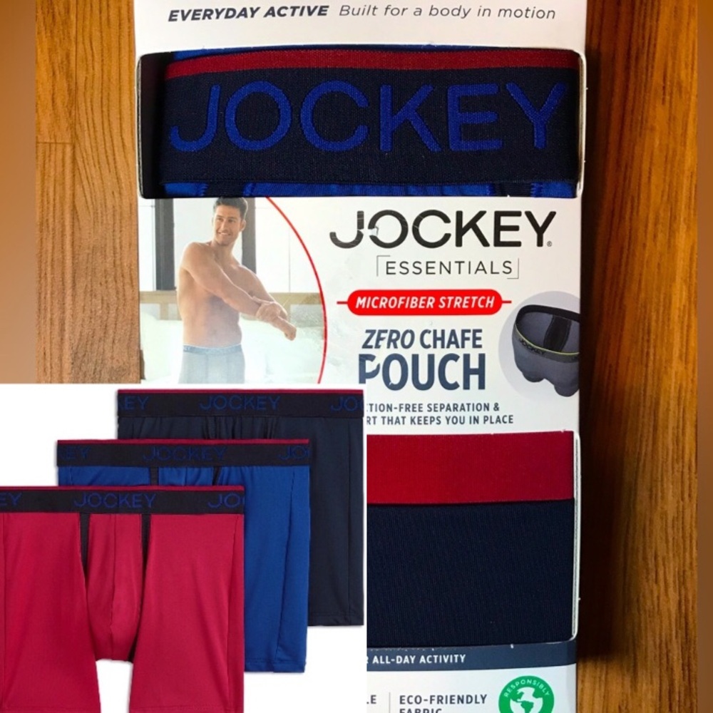 NWT $25 JOCKEY Zero-Chafe Pouch Mens Boxer Briefs - 3 pack  6” Inseam